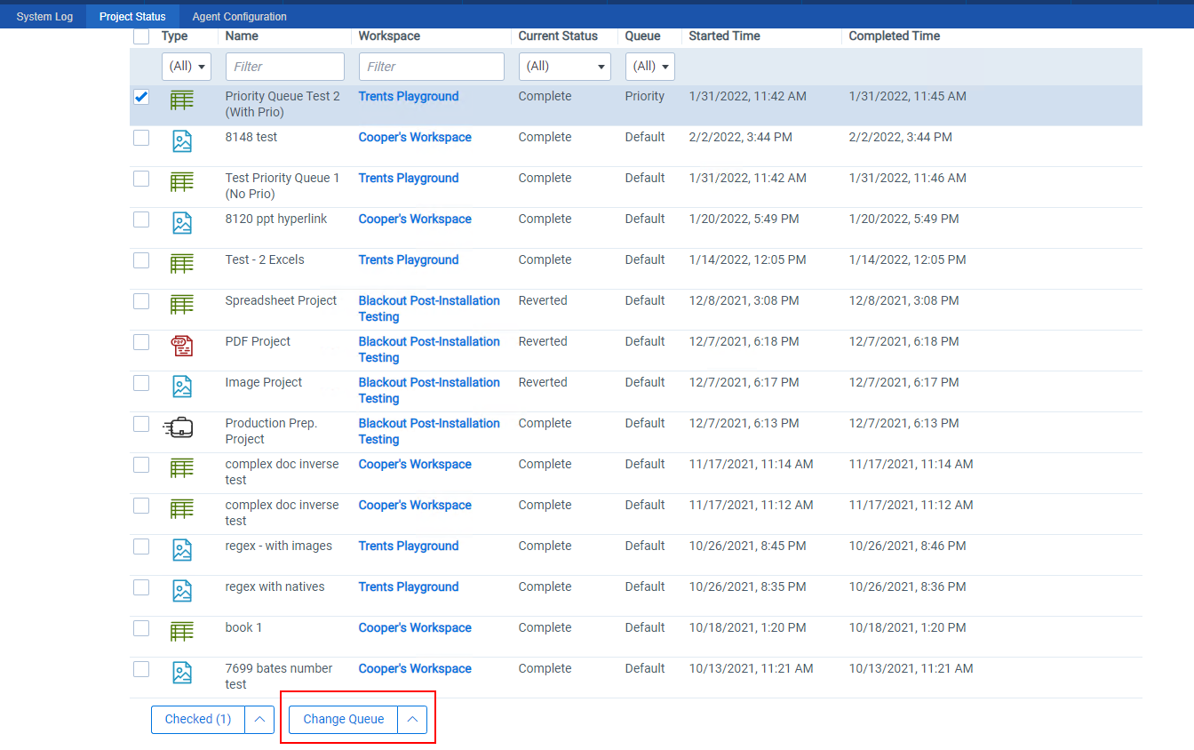 Project Status Page Change Queue