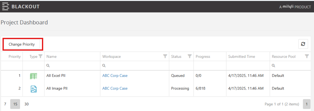 Project Status Page